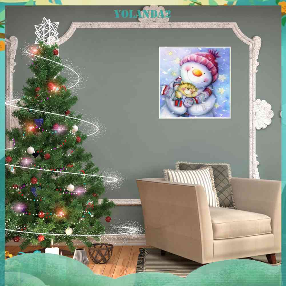 Tranh Đính Đá Kim Cương Toàn Bộ 5D DIY Hình Người Tuyết Giáng Sinh