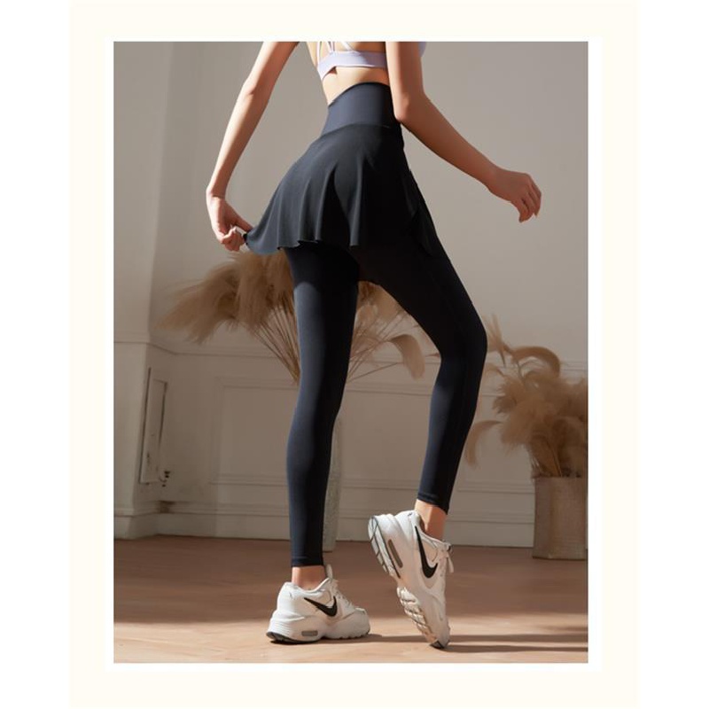 New fake two-piece quick-drying yoga quần dài thắt lưng cao lưới co giãn thoáng khí quần thể dục