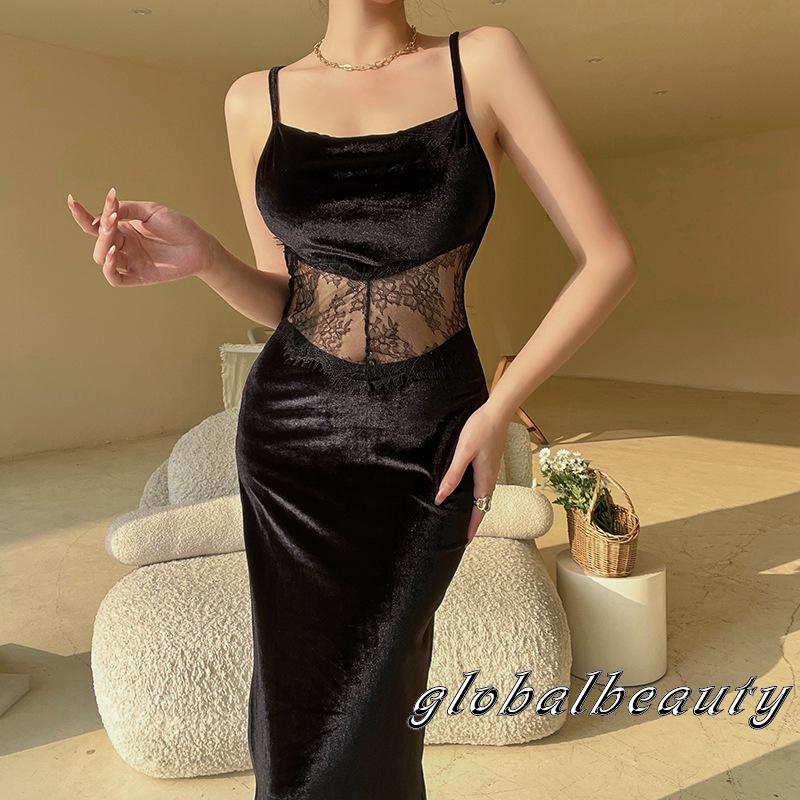 Đầm Dài Không Tay Phối Ren Hở Lưng Thiết Kế Xẻ Tà Cao Thời Trang Mùa Hè Cho Nữ