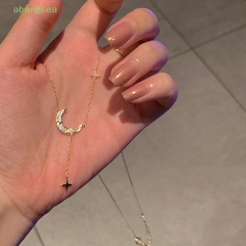 Abongsea Vòng Cổ Choker Hình Mặt Trăng Ngôi Sao Màu Vàng Đơn Giản Thời Trang Cho Nữ