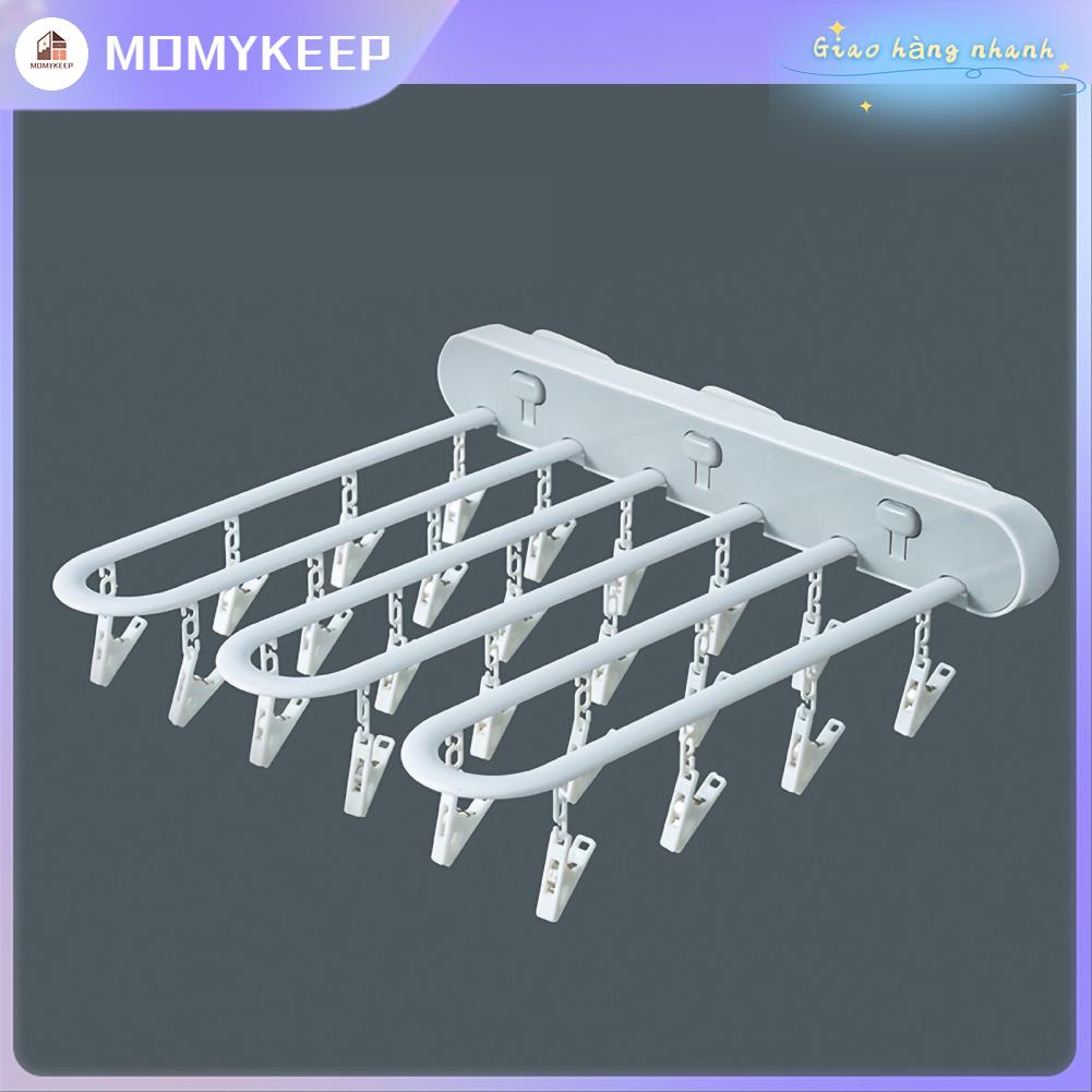 MOMYKEEP Giá Phơi Quần Áo Treo Tường Bằng Nhựa ABS Bền Thiết Kế Có Thể Gập Lại Tiết Kiệm Không Gian Kẹp Và Móc Nhỏ Giọt