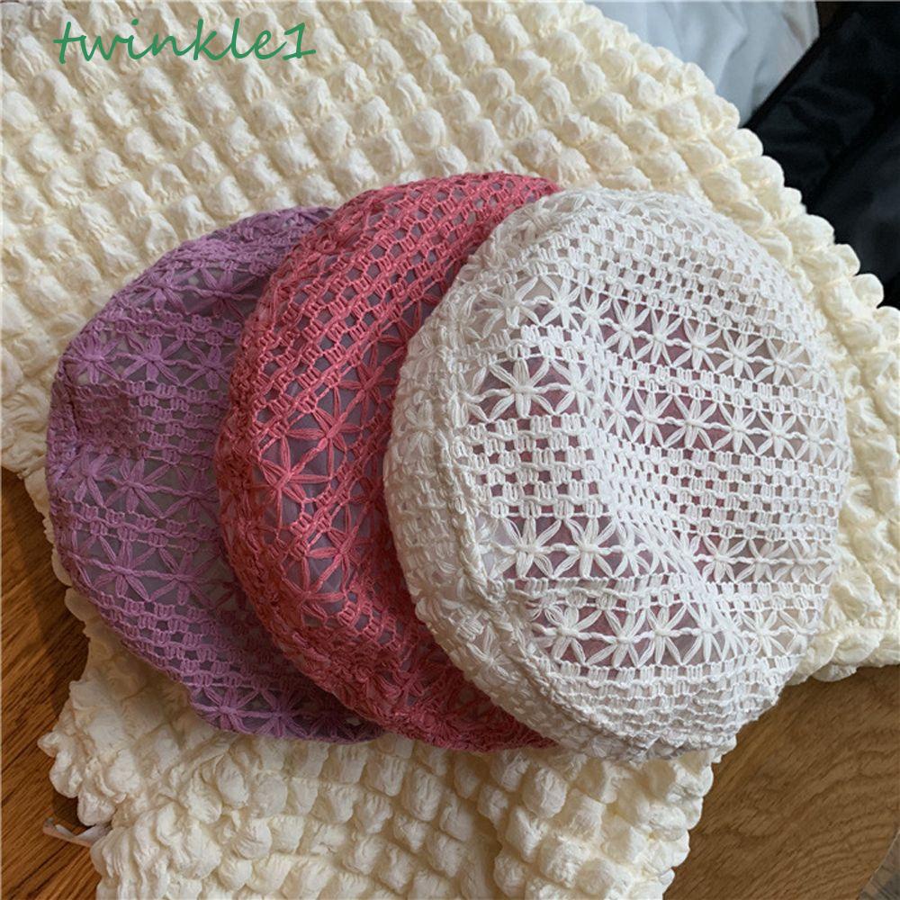 Mũ Beret Vải Cotton Polyester Mỏng Phối Ren Phong Cách Cổ Điển Thời Trang Mùa Hè Cho Nữ