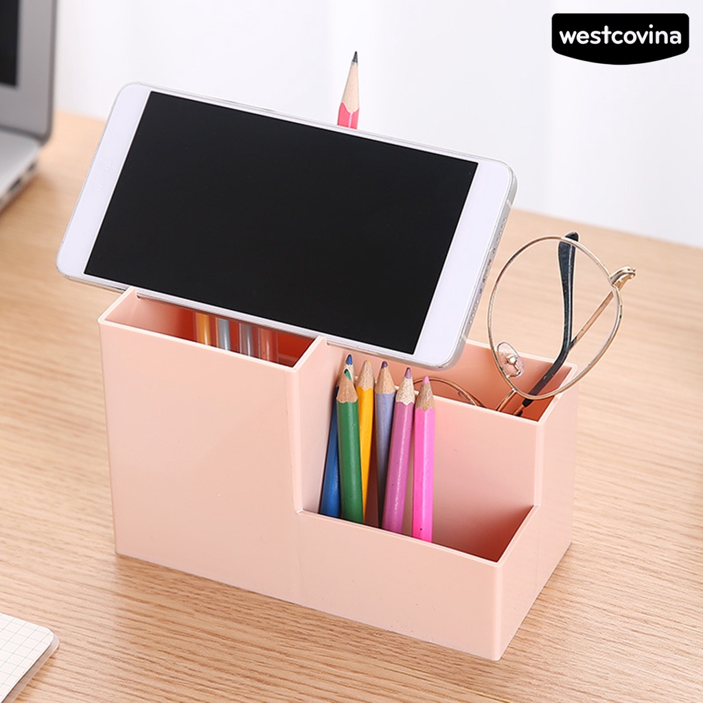 [COD]♪Hộp Đựng Bút Bằng ABS Nhiều Ngăn Sức Chứa Lớn Kèm Giá Đỡ Điện Thoại Để Bàn