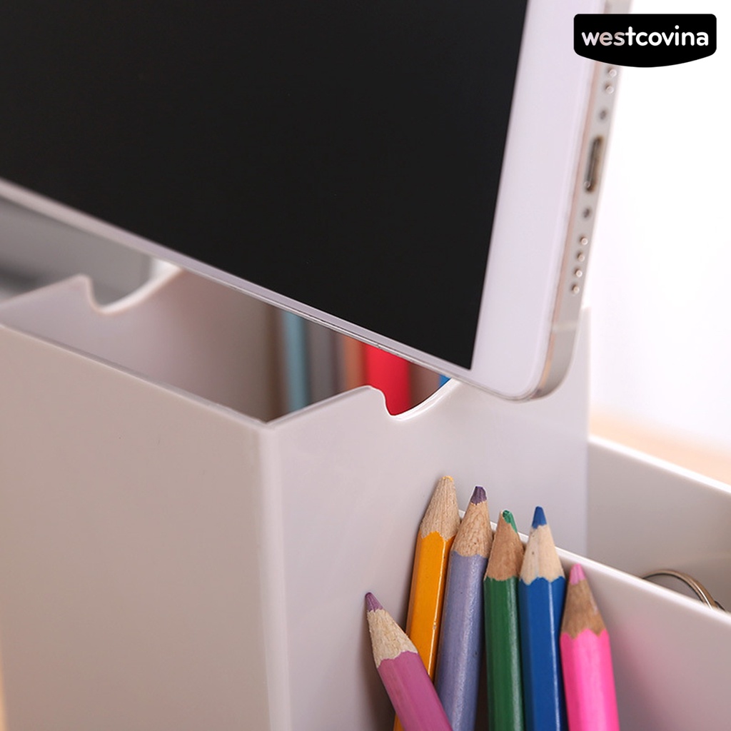 [COD]♪Hộp Đựng Bút Bằng ABS Nhiều Ngăn Sức Chứa Lớn Kèm Giá Đỡ Điện Thoại Để Bàn