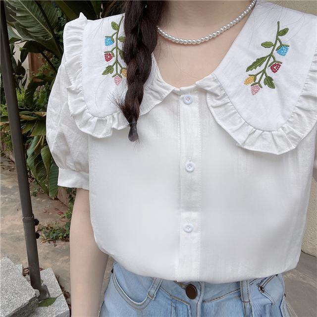 Áo Sơ Mi Ngắn Tay Cổ Chữ U Thêu Họa Tiết Thời Trang Mùa Hè Mới Cho Nữ