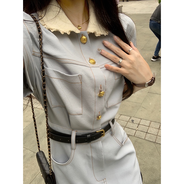 Đầm Dài Dáng Chữ A Tay Ngắn Cổ Búp Bê Màu Trơn Dễ Phối Đồ Thời Trang Cho Nữ