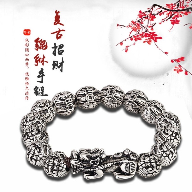 Vòng Tay Chuỗi Hạt Bạc 999 Mặt Hình Rồng Cá Tính Cho Nam