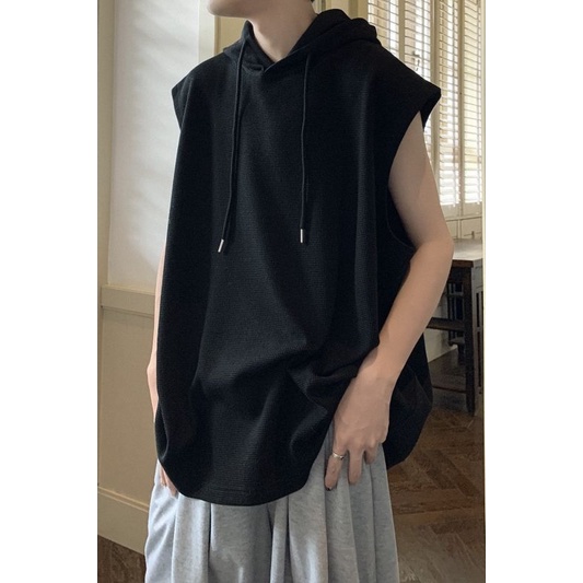 Áo Thun Sát Nách Có Mũ Trùm Dáng Rộng Phong Cách Thể Thao Thời Trang Mùa Hè Cho Nam