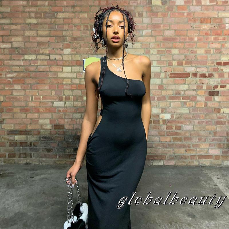 Đầm Dài Không Tay Xẻ Tà Cao Màu Đen Thời Trang Mùa Hè Cho Nữ