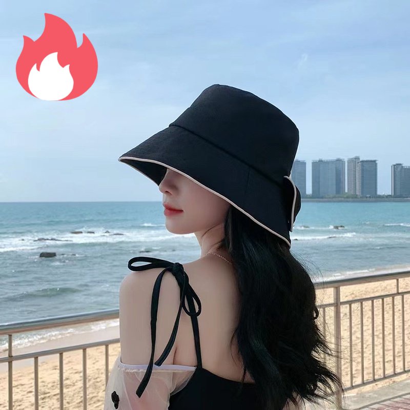 Nón Tai Bèo Vành Tròn Phẳng Trang Trí Nơ Che Mặt Chống Nắng Mùa Hè Cho Nữ RYVN