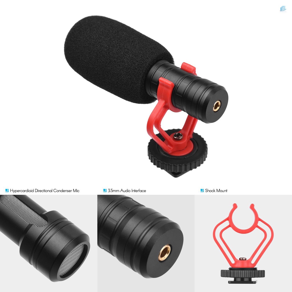 Micro Cardioid Condenser Andoer Cổng 3.5mm Bằng Xốp Chống Sốc Mang Đi Tiện Dụng Cho Điện Thoại / Máy Ảnh