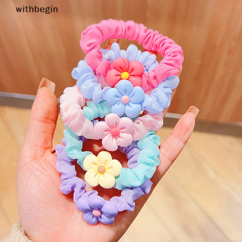 Dây Buộc Tóc Cao Su Co Giãn Bọc Nhựa Màu Trơn Đính Hoa Thời Trang Cho Bé Gái