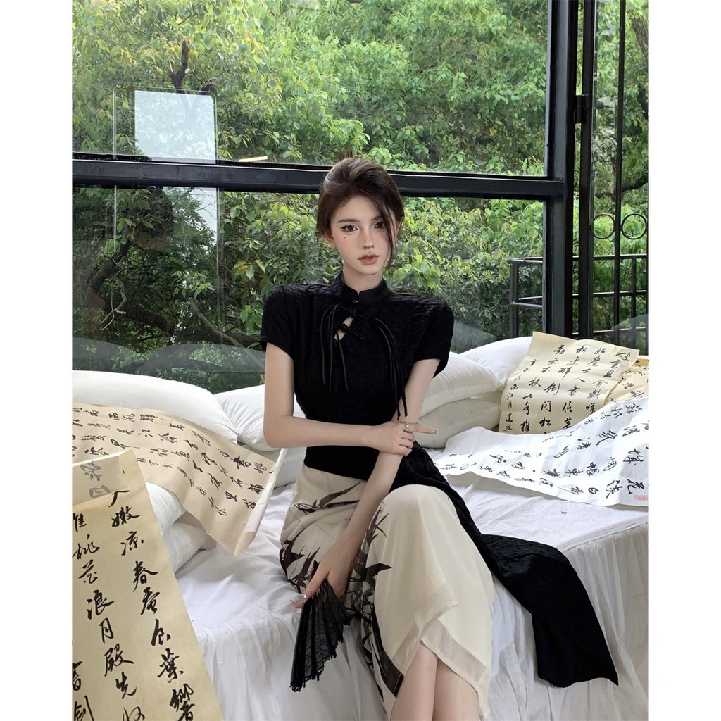 Đầm Sườn Xám Cách Tân Tay Ngắn Phong Cách Trung Hoa Thời Trang Mùa Hè 2023 Mới