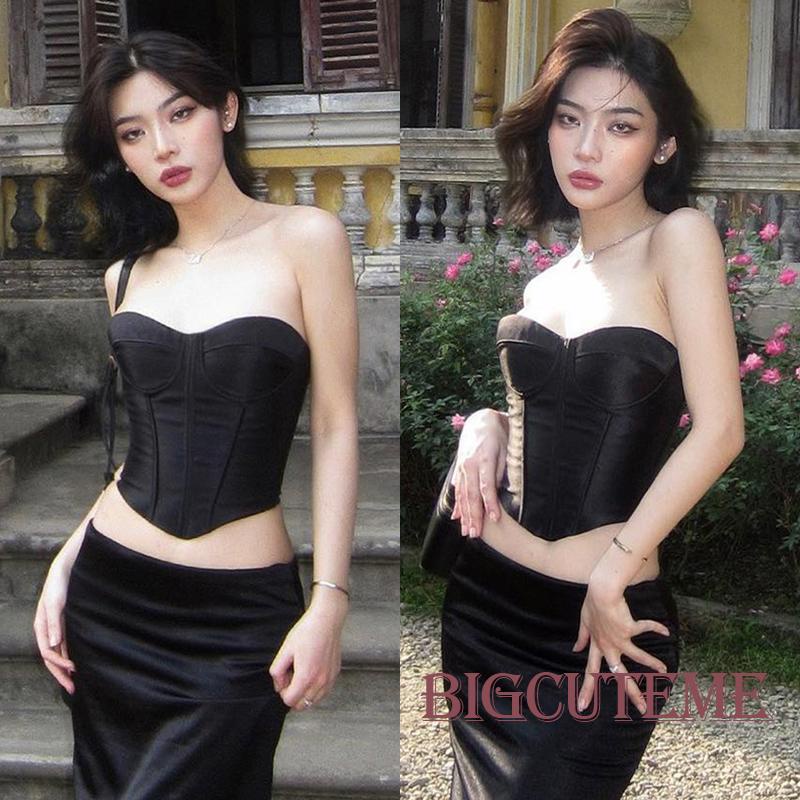 [] - Áo Ống Màu Trơn Hở Lưng Ôm Dáng Thời Trang Đi Tiệc Mùa Hè Màu Trắng / Đen Cho Nữ