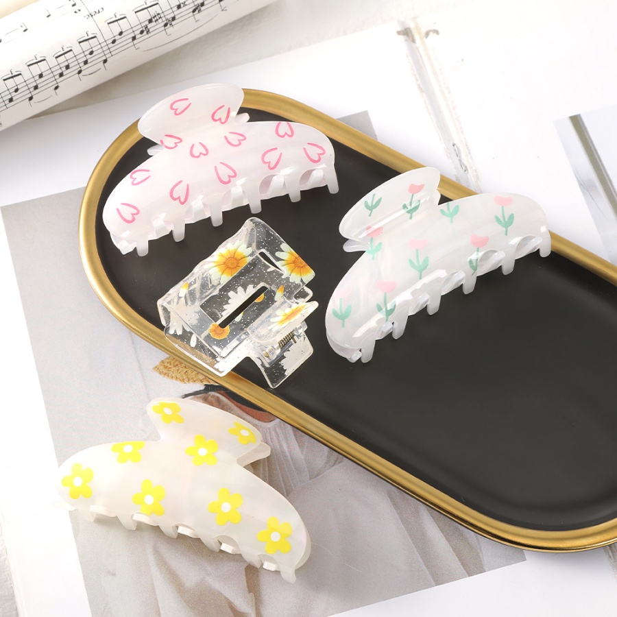 Kẹp Tóc Đuôi Ngựa Bằng Acrylic Trong Suốt In Họa Tiết Đơn Giản Thời Trang Phong Cách Hàn Quốc Cho Nữ