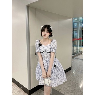 Đầm Chữ A Cổ Vuông Tay Phồng Thời Trang Mùa Hè Pháp   Sang Trọng