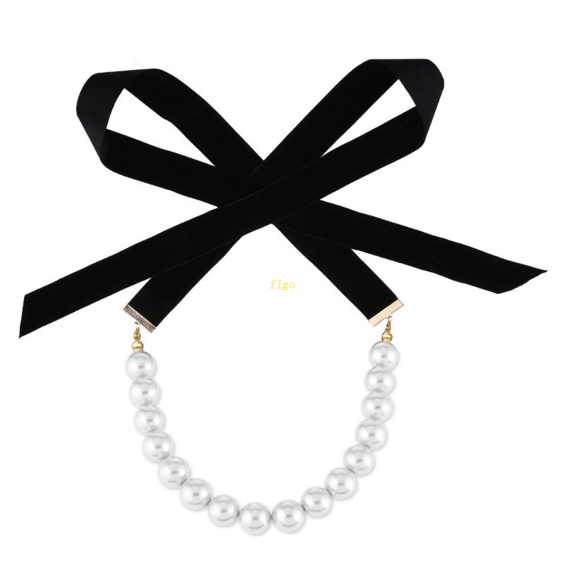 Vòng Cổ Choker Dây Nhung Đen Đính Hạt Giả Ngọc Trai Phong Cách Gothic Punk