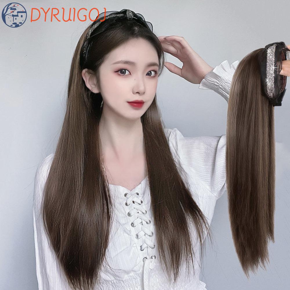 Tóc Giả Nửa Trán Có Kẹp Màu Đen Bằng Sợi Tổng Hợp Cách Nhiệt Chất Lượng Cao DYRUIDOJ