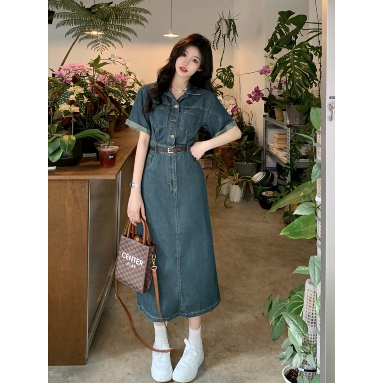 Đầm Denim Dáng Dài Phong Cách Hàn Quốc Thời Trang Mùa Hè Chất Lượng Cao