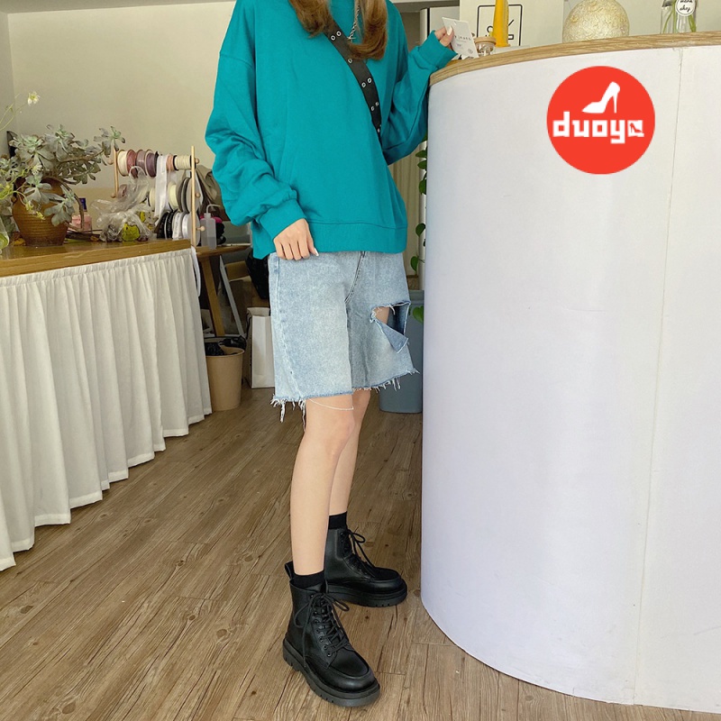 Giày Bốt Martin Màu Đen Kiểu Anh Thời Trang Mùa Hè 2021 Dễ Phối Đồ