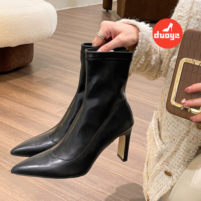 Duoya Hair Thẳng ~ [Hàng Có Sẵn] Giày Bốt Cao Gót Mũi Nhọn Bằng Da Mềm Mỏng Nhẹ Nhàng Thời Trang Xuân Thu Cho Nữ