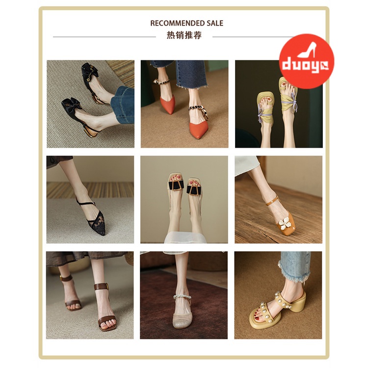 Duoya Tóc Thẳng ~ [Hàng Có Sẵn] Giày Sandal Hở Ngón Đế Dày Dây Da Mềm Mại Phong Cách Roman Mùa Hè Dễ Phối Đồ Cho Nữ Miễn Phí Vận Chuyển