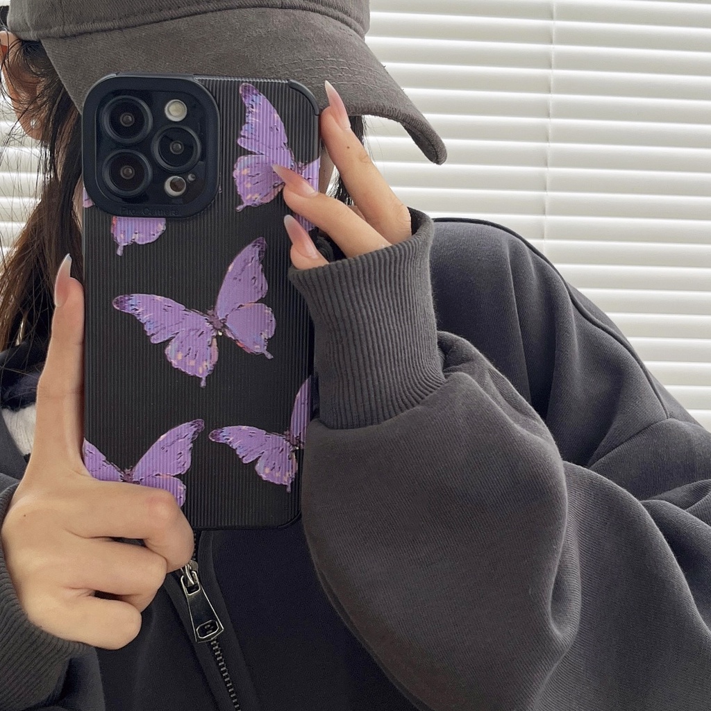 Ốp Điện Thoại tpu Dẻo Họa Tiết Bươm Bướm Màu Đen Đơn Giản Chống Rơi Cho iPhone 14 13 12 11 Pro Max XS XR 7 8 Plus