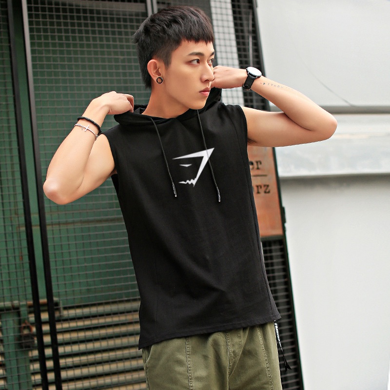 Áo Hoodie Sát Nách Phối Lưới Thoáng Khí Nhanh Khô Họa Tiết Cá Mập Thời Trang Mùa Hè 2023 Cho Nam