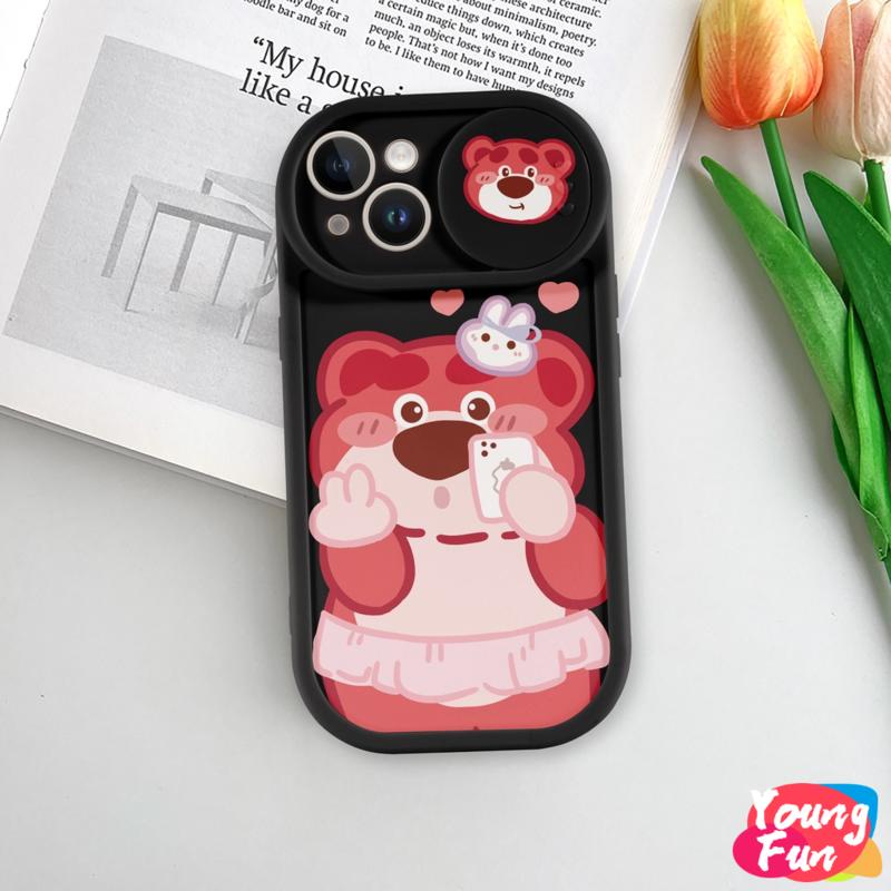 Ốp lưng Gấu dâu tây Trượt for iPhone 14 XR 13 11 12 Pro Max 8 7 6 6S Plus X Xs Max Se 2020 13 12 11