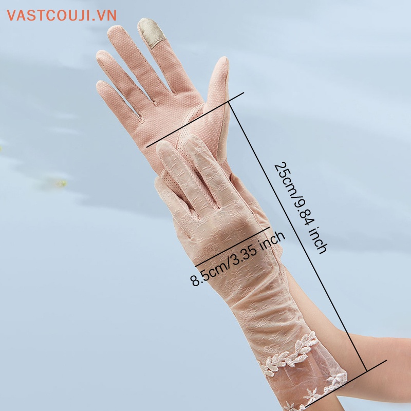 1 Đôi Găng Tay Chống Trượt Vải Lụa Lạnh Phối Ren Thoáng Khí Thời Trang Mùa Hè Cho Nữ