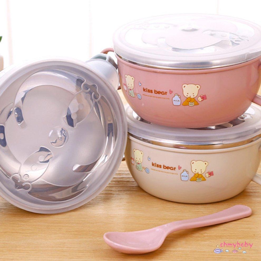 [OMY] Phim hoạt hình bằng thép không gỉ thông minh Feedingl có tay cầm và muỗng cho trẻ sơ sinh em chứa Bpa [P/10]