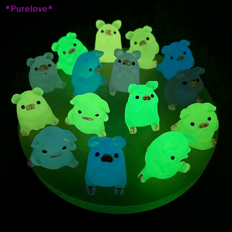 Set 1 / 5 chú heo dạ quang mini QrhYK bằng nhựa resin trang trí bảng điều khiển xe hơi / nhà cửa DIY