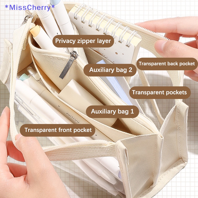 Túi Đựng Bút Trong Suốt Sáu Ngăn Sức Chứa Lớn Có Khóa Kéo Mới