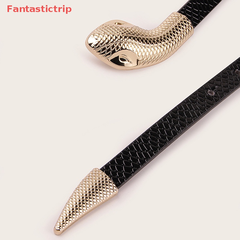Thắt Lưng Da Rắn Màu Đen Khóa Kim Loại Thời Trang Cho Nữ