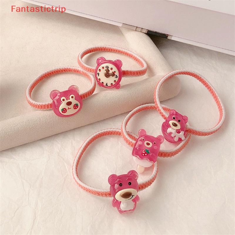 1 Dây Cột Tóc Cao Su Co Giãn Hình Gấu Và Dâu Tây Dễ Thương Cho Bé Gái