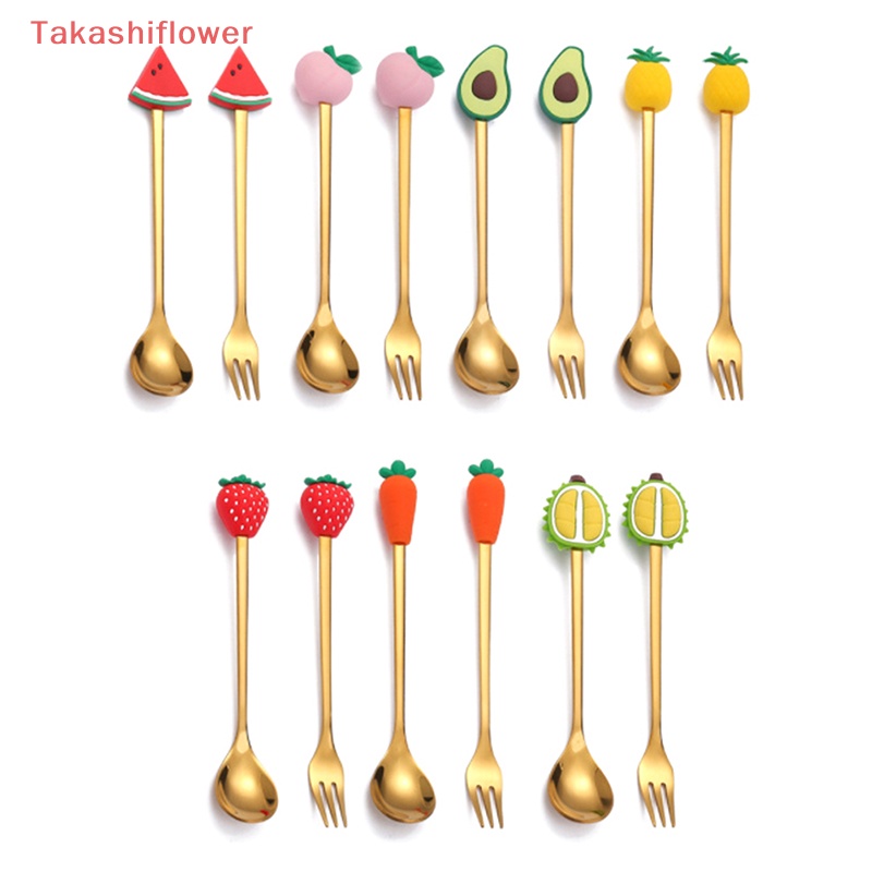 Bộ Muỗng Nĩa Ăn Tráng Miệng Bằng Thép Không Gỉ Họa Tiết Hoạt Hình Dễ Thương
