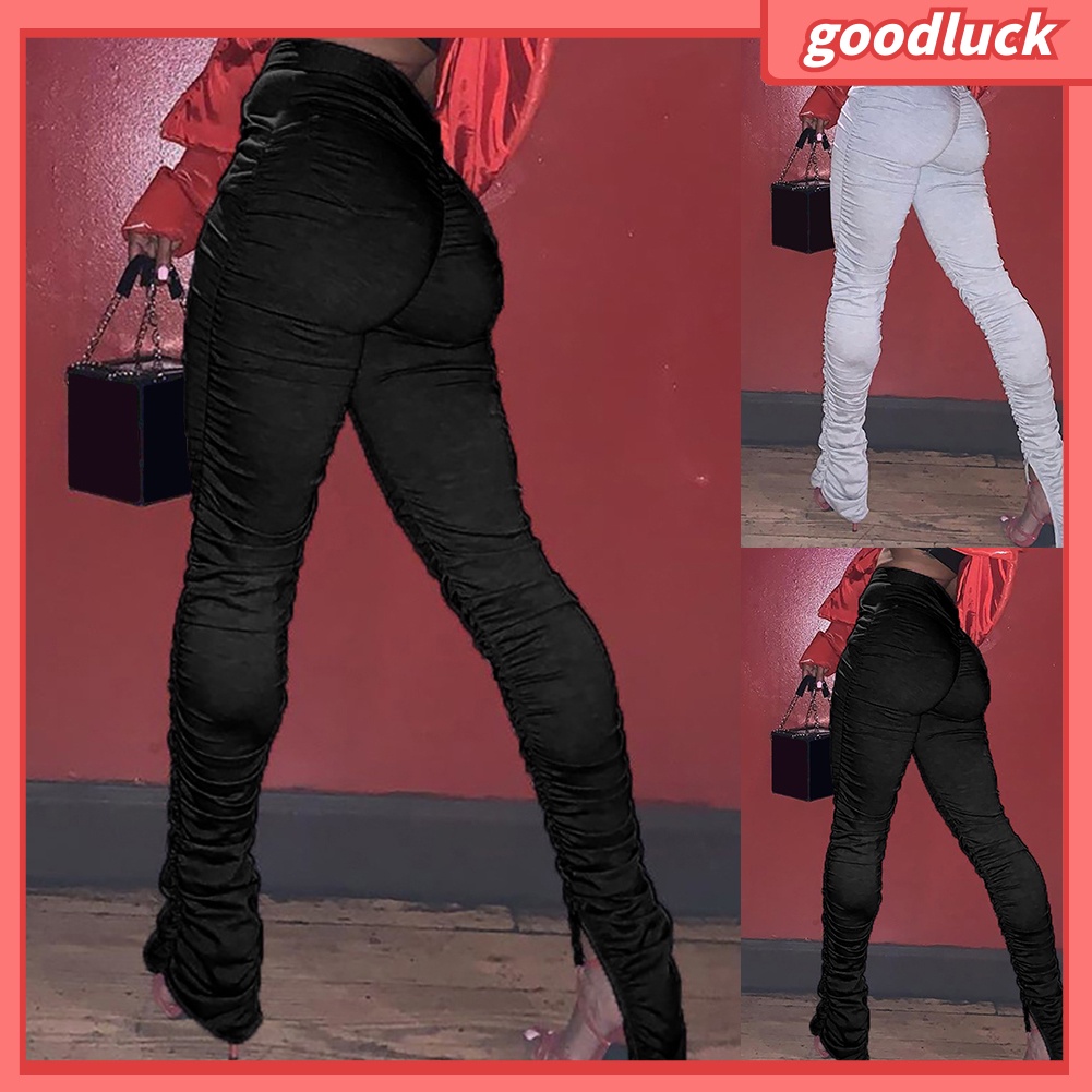 [ULK] Quần Thể Thao Dáng Ôm Lưng Cao Co Giãn Xẻ Tà Xếp Chồng Thời Trang Cho Nữ