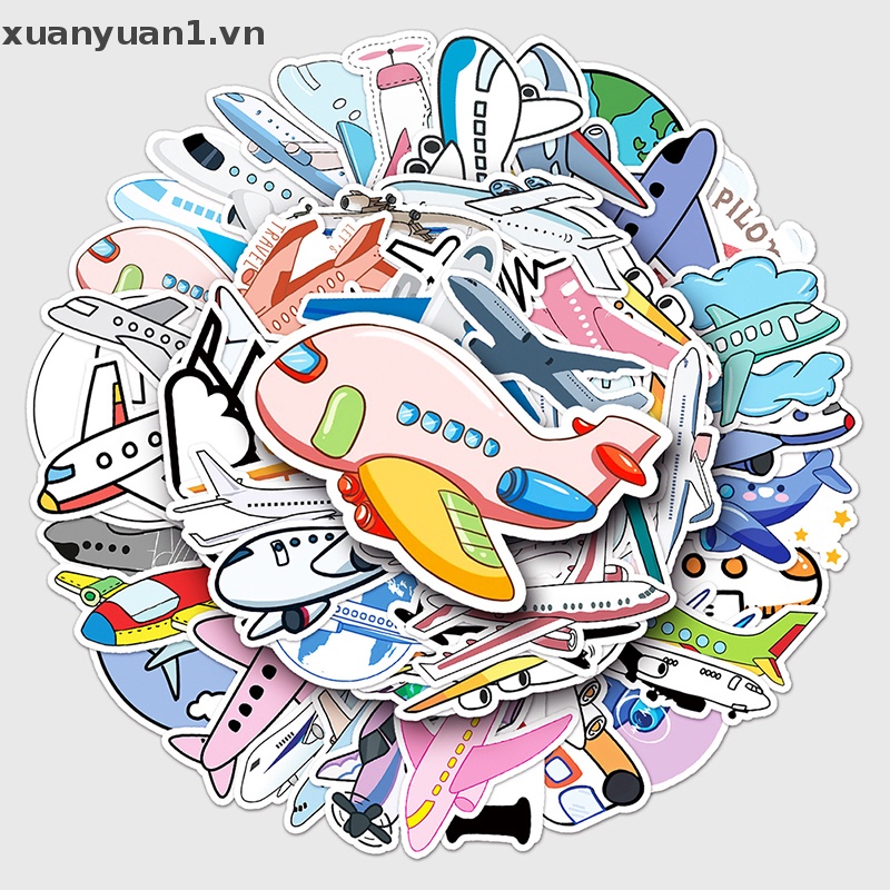 50 Miếng Dán Trang Trí Chống Thấm Nước Hình Máy Bay Dễ Thương