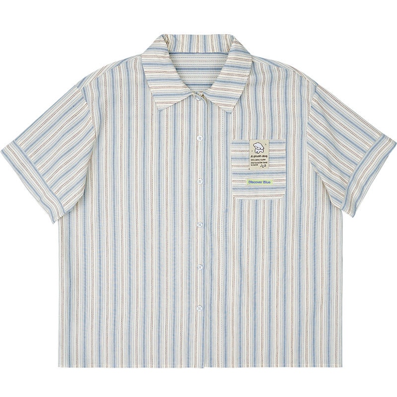 Áo Sơ Mi Tay Ngắn Dáng Rộng Thêu Họa Tiết Dễ Thương Phong Cách Nhật Bản