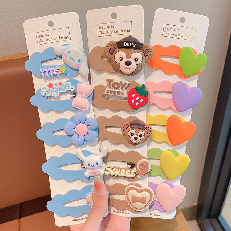 PVN59452 Set 5 Kẹp Tóc Mái Ngang Hình Gấu Dâu Tây Dễ Thương Thời Trang Mùa Hè 2023