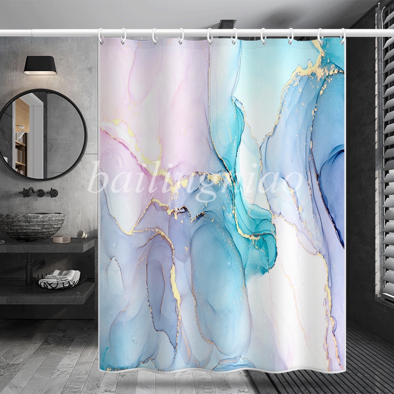 Rèm Che Bồn Tắm Bằng Polyester Dày Chống Nước In Họa Tiết Cẩm Thạch 3d