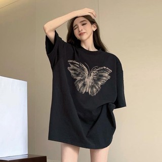 Áo Thun Tay Ngắn Dáng Rộng In Họa Tiết Bươm Bướm Phong Cách Cổ Điển Thời Trang Mùa Hè Cho Nữ