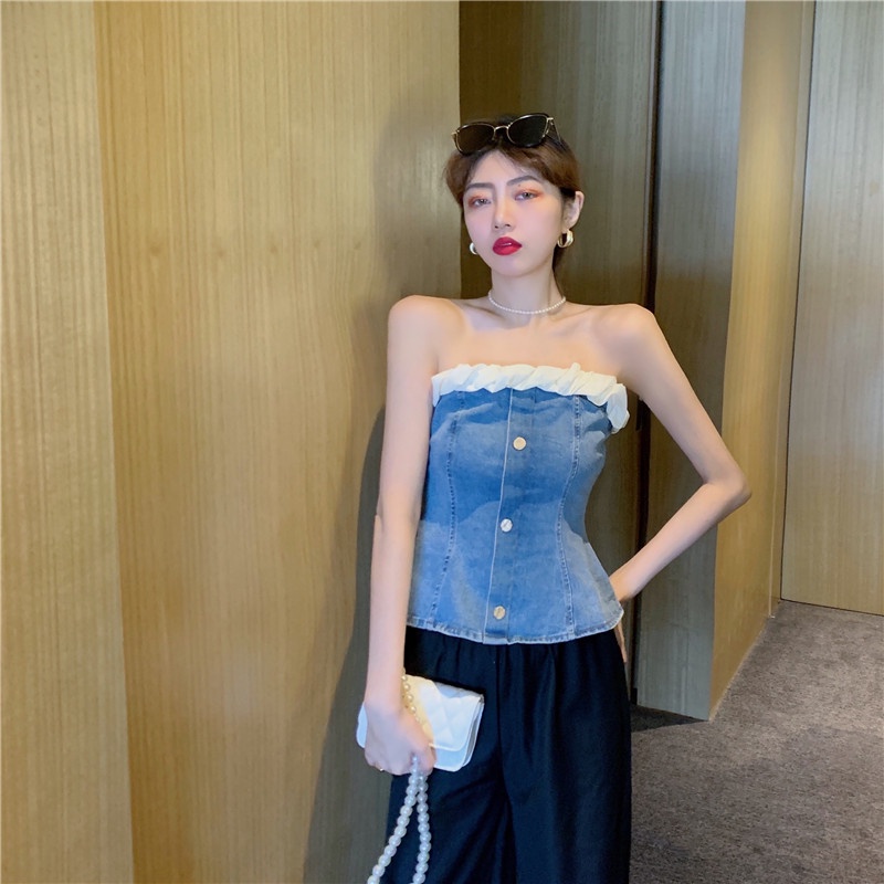 SUXI Áo Croptop Trễ Vai Dáng Ôm Thời Trang Mùa Hè Phong Cách Vintage Dành Cho Nữ