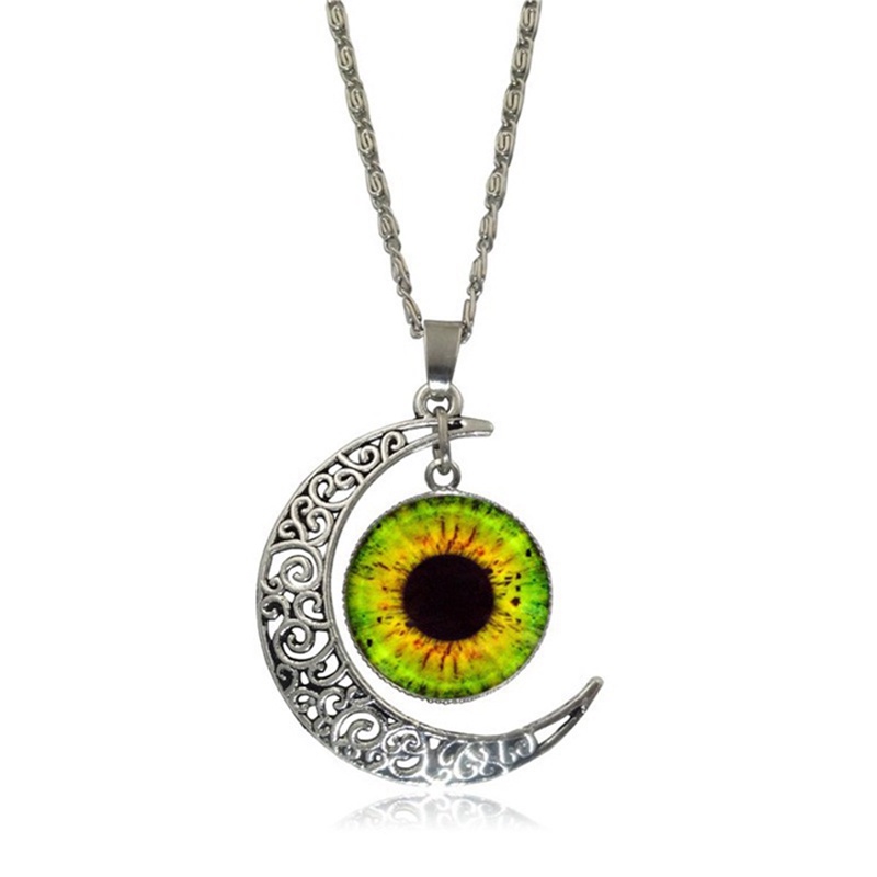 Vòng cổ Mặt Kính Hình Mặt Trăng Và Mắt Nhiều Màu Phong Cách Vintage