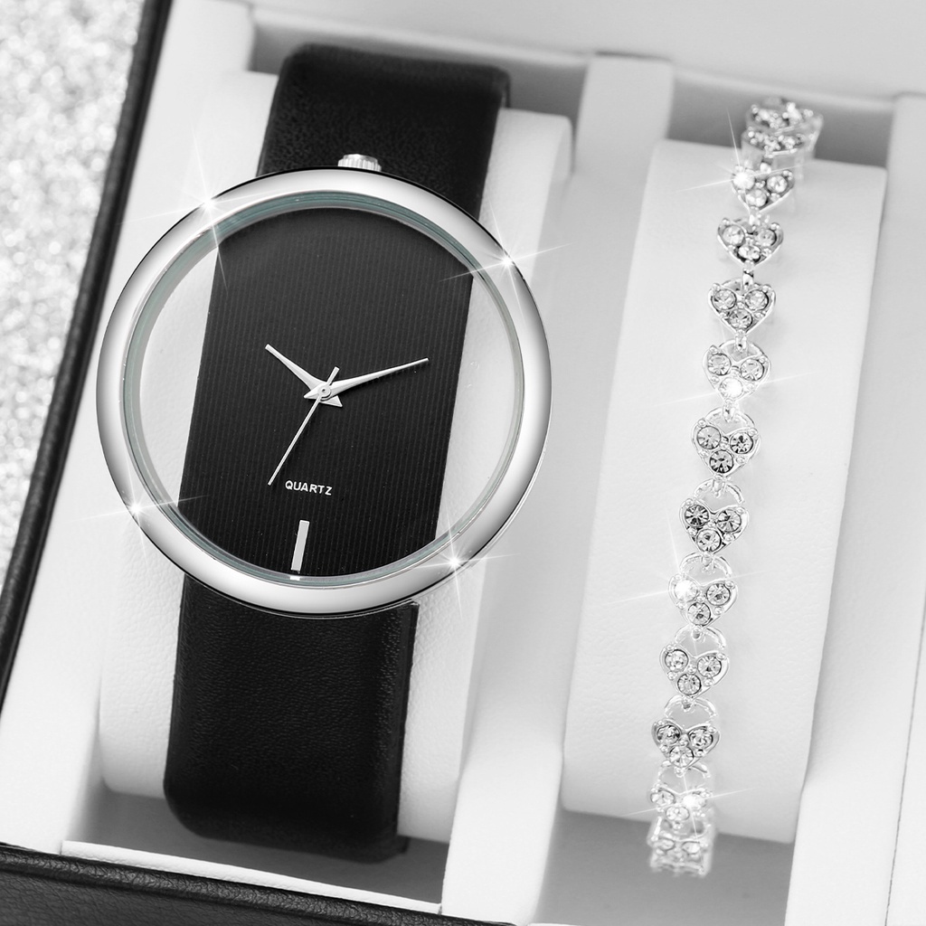 Đồng Hồ Nữ Dây Da Mặt Tròn Đính Hạt Giả Ngọc Trai Thời Trang