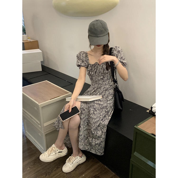 NRVP Đầm Dài Tay Ngắn In Hoa Độc Đáo Thời Trang Mùa Hè Hàn Quốc 2023 Dành Cho Bạn Nữ