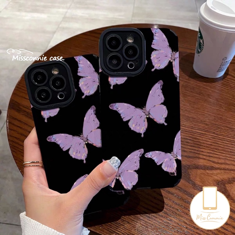 Ốp Điện Thoại Da Viền Silicon Dẻo Họa Tiết Bươm Bướm Cho iPhone 11 Pro Max 7Plus X XR 13 14 11 12 Pro Max 7 8 Plus XS Max