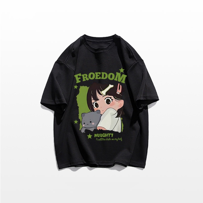 Áo Thun 100% Cotton Tay Ngắn Cổ Tròn In Họa Tiết Phong Cách Hàn Quốc Cho Nữ