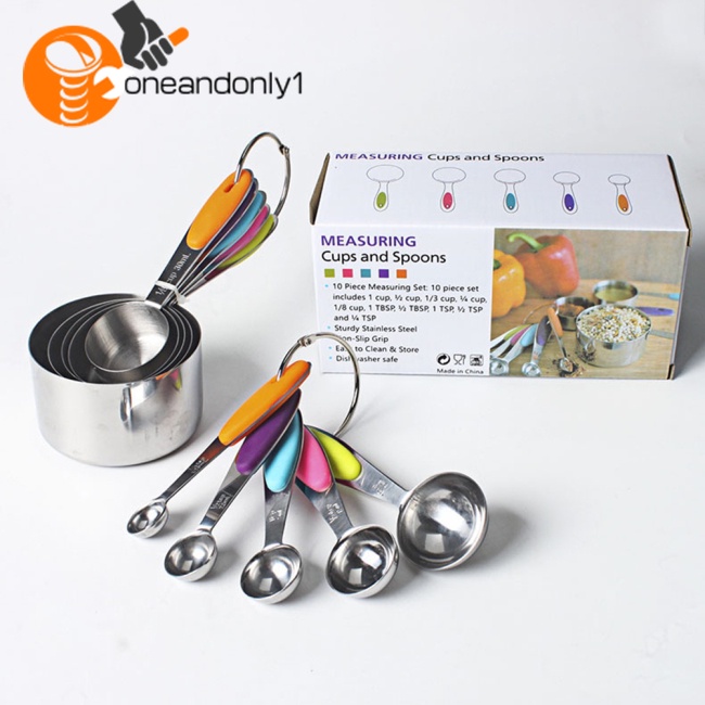 Bộ 10 Muỗng Đo Lường Bằng Thép Không Gỉ Cách Nhiệt Chống Trượt Tiện Dụng