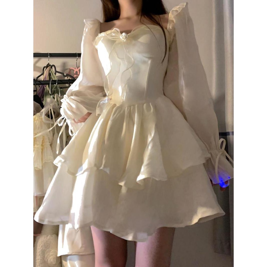 Đầm Công Chúa Dáng Ngắn Vải Lông Mịn Eo Cao Cấp Cảm Giác Cao Cấp Mùa Hè Phong Cách Pháp Cho Nữ